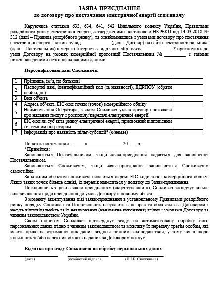 Договір приєднання: заява-приєднання та внесення змін до договору