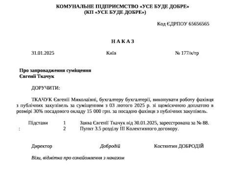наказ про доплату за уповноважену особу