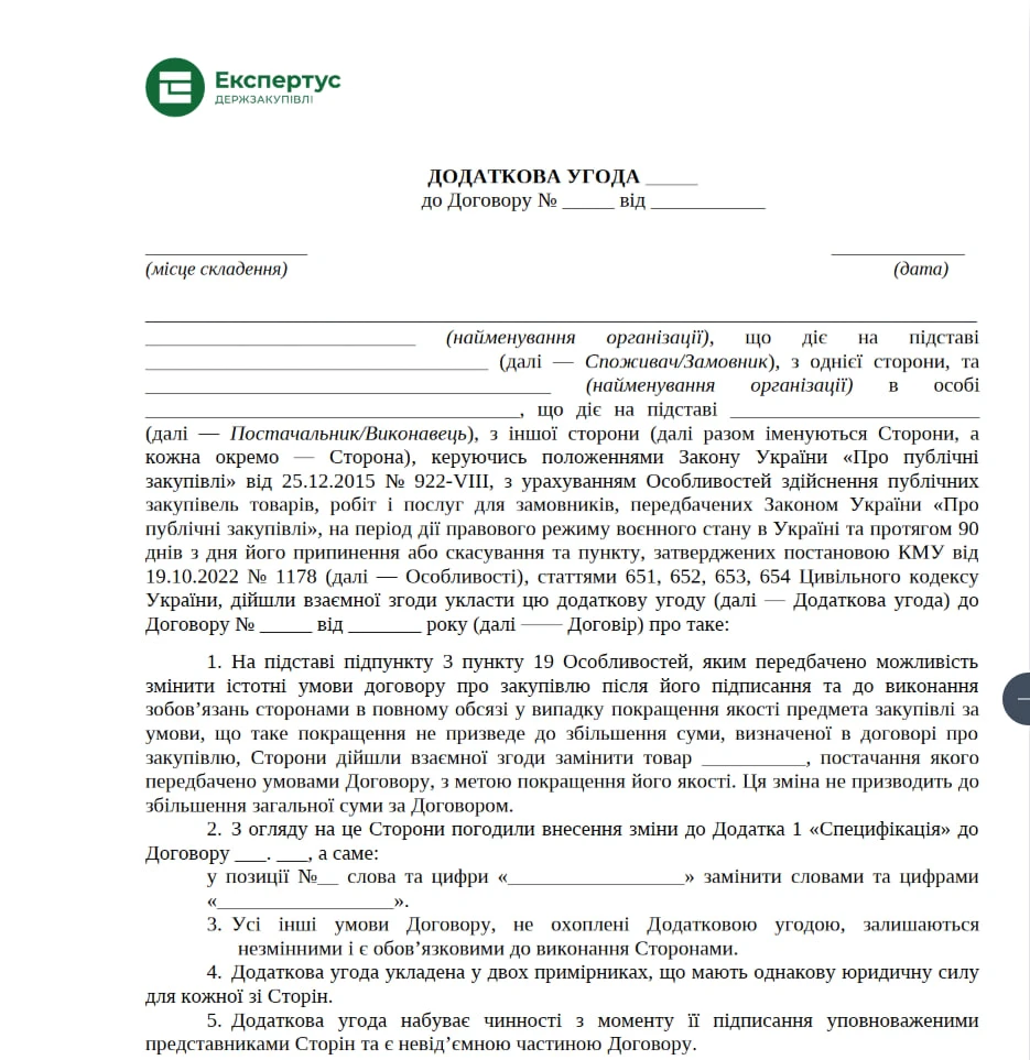 додаткова угода про зміну специфікації