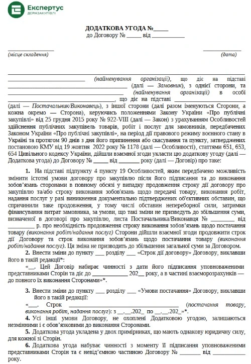 Додаткова угода про продовження строку дії договору та виконання зобов’язань